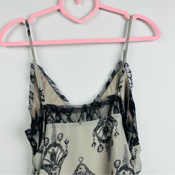 Miss Me Chandelier Print Ruched Lace Trim Slip Dress Beige Black Size Medium - Picture 8 of 12
